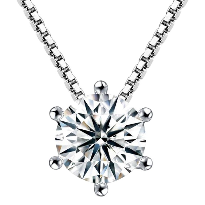 Single Diamond Necklace Pendant for Women Sweet Short Clavicle Chain Silver Plated Six-Claw Pendant Korean Style Fashion Jewelry Simple Zircon