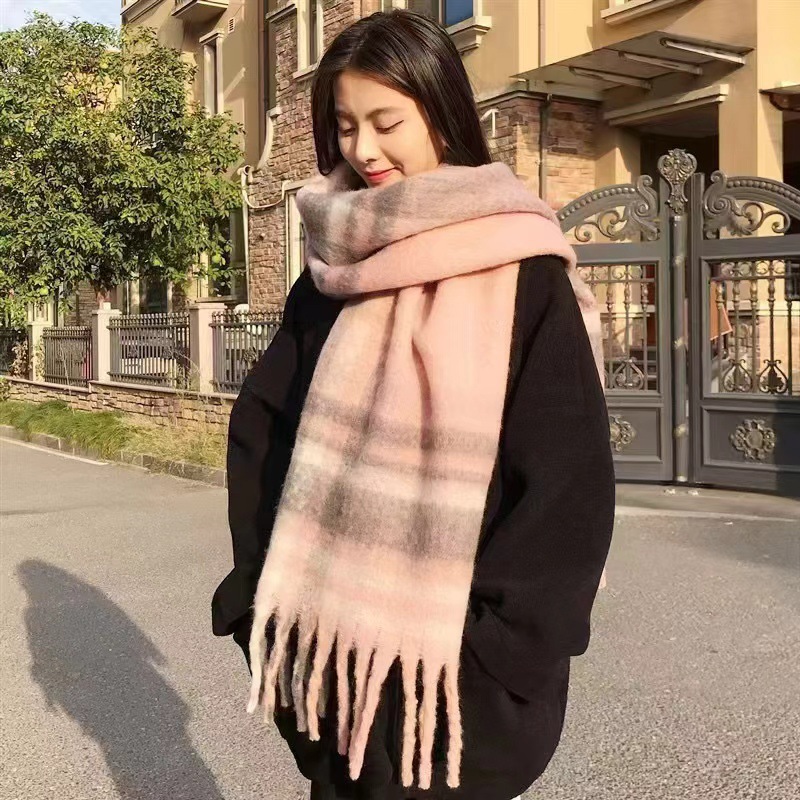 Écharpe en mohair douce et moelleuse de couleur unie pour femme, châle chaud et épais en cachemire polyvalent, nouvelle collection automne hiver_voghion.com