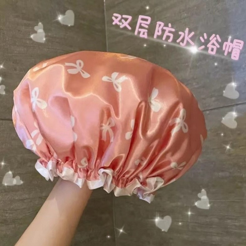 双层加厚浴帽新款防水洗澡洗浴帽沐浴护发淋浴双层头套防水浴帽|undefined