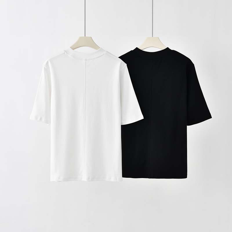 Minimalist Versatile Mid-Sleeve Five-Point Sleeve T-Shirt for Commuting, Loose and Slimming French Style with a Small Stand Collar and Half-High Summer