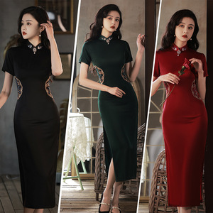 Retro Chinese Dress oriental Cheongsam for womenyoung black temperament huai high-end vintage cultivate morality show thin