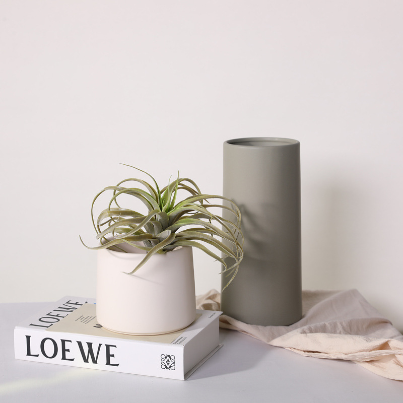 Morandi cilíndrica boca grande florero de cerámica decoración simple decoración artística creativa flor seca arreglo floral Decoración