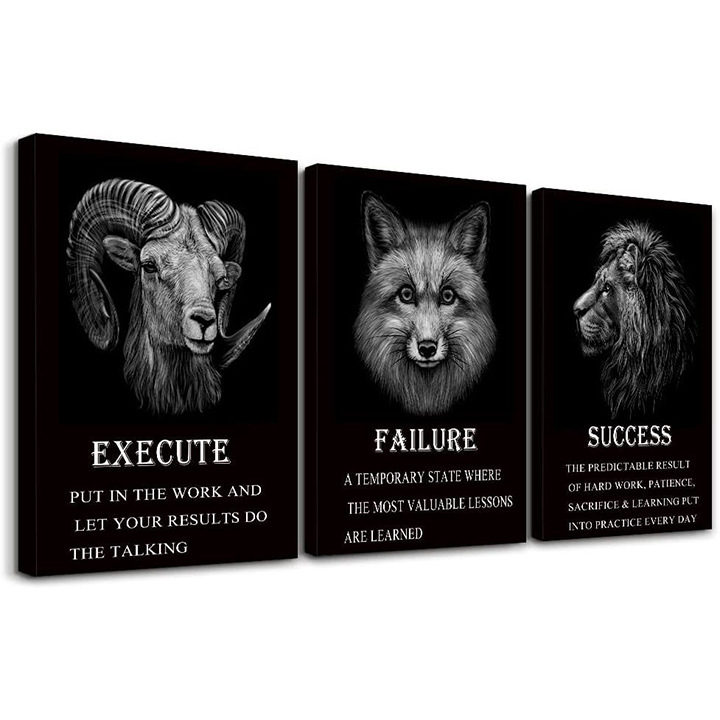 跨境动物黑白帆布画无框装饰画批发黑白帆布画三联组合海报画芯