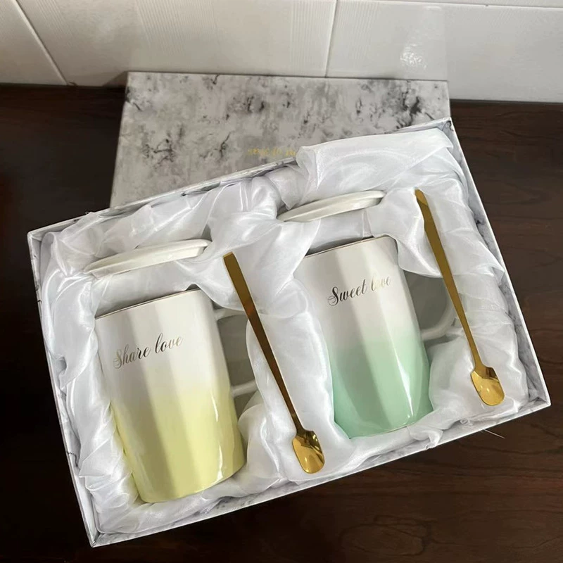 Brand coffee ceramic tea cup for beloved, gift box, capacious set, gradient
