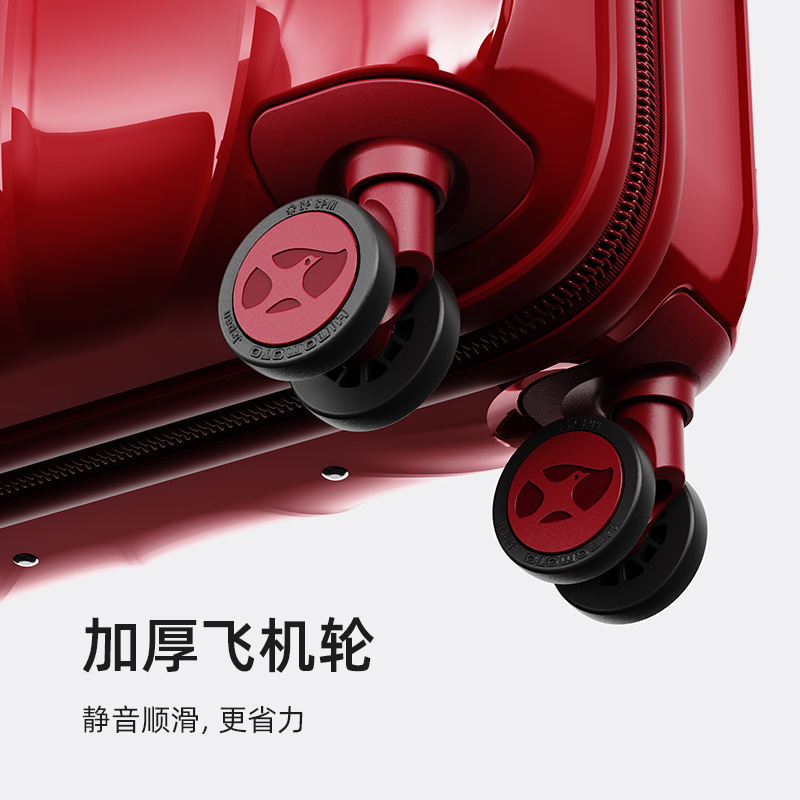 Vali nhựa PC cao cấp bánh xe đa năng kéo tay, hộp cưới cô dâu có khóa mật khẩu — Công nghệ vật liệu PC Covestro màu vàng bề mặt bóng được vận chuyển bởi SF Express