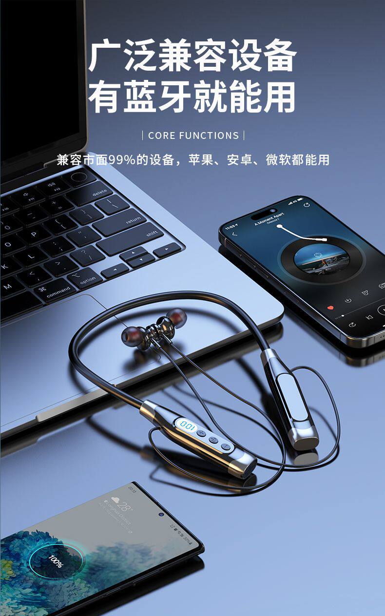 Wireless Bluetooth headphones with card slot, karaoke function, neckband design, ultra-long battery life, noise cancellation, suitable for gaming and sports, compatible with Huawei and Apple devices
