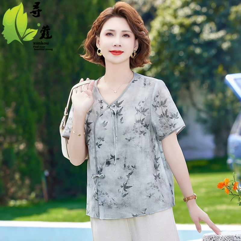 Новый средний возраст шифоновый топ мама маленькая рубашка мода среднего и пожилого возраста короткая летняя одежда с короткими рукавами женская летняя одежда