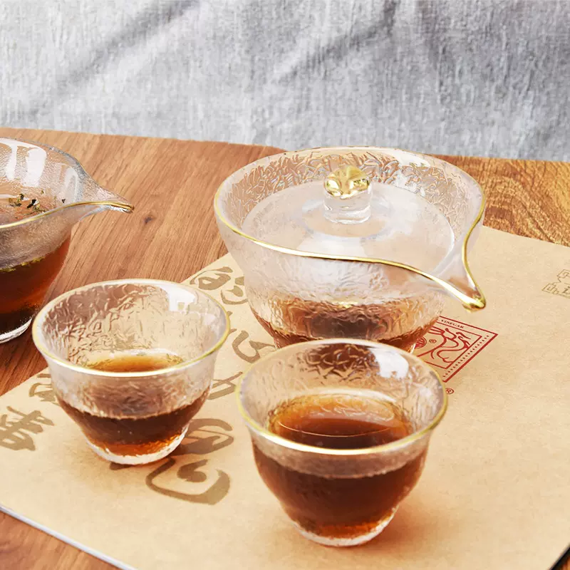 日式耐热玻璃茶具泡茶树皮套装家用功夫茶杯盖碗办公室泡茶器茶道