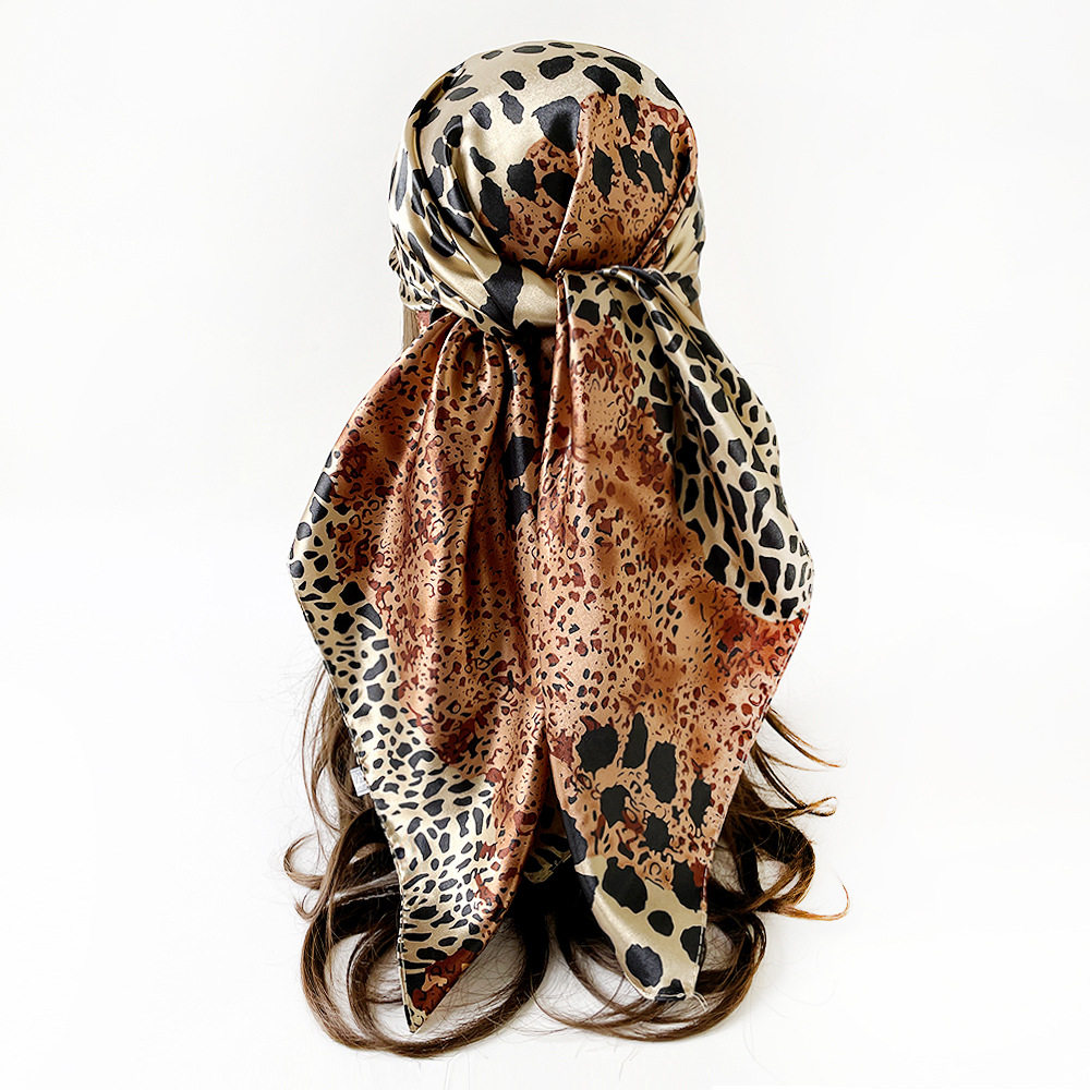 Leopard Print Satin Square Scarf European Style Hijab Shawl_voghion.com