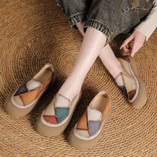 头层牛皮2025春秋季新款松糕厚底休闲鞋女百搭时尚真皮拼色乞丐鞋