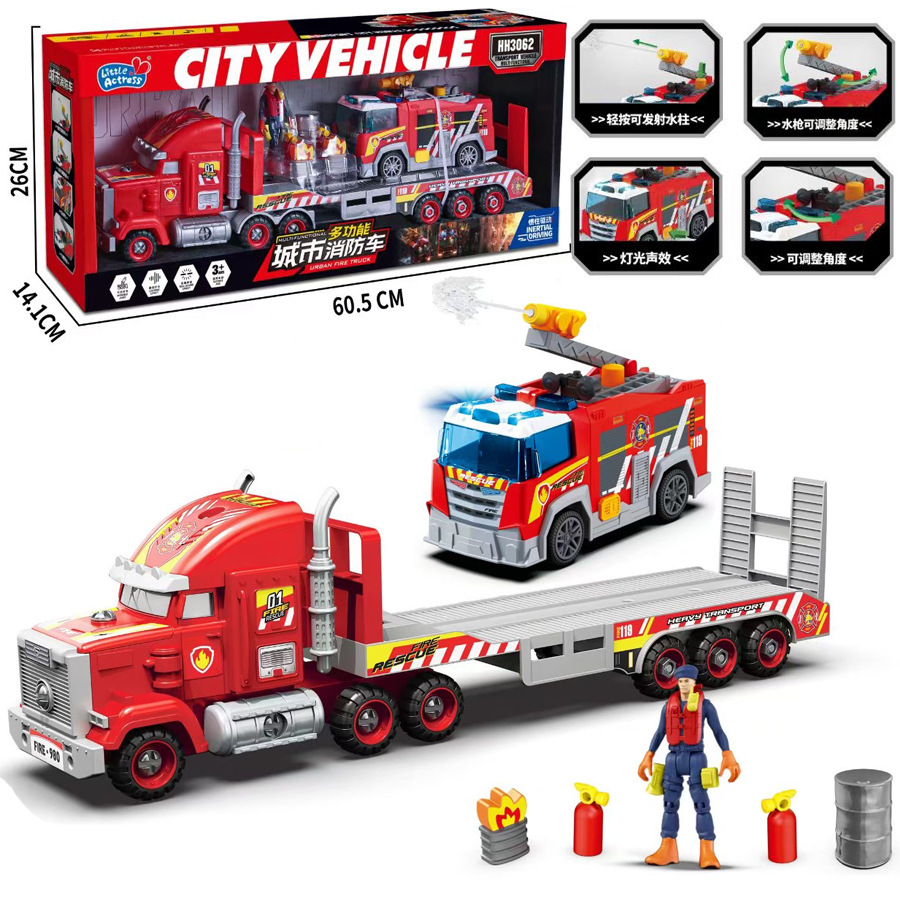 Boy Military Vehicle Storytelling Music Sanitation Vehicle Ambulance City Fire Truck Excavator Transport Toy Trailer