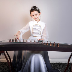 Children's Performance Costume Guzheng Performance Chinese Style Classical Ink Wash Painting Dress for Girls (Older Children) Stage Solo Performance Costume