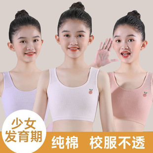 Girls Aged 7-14 Years Old Pure Cotton Development Period Vest Intimates Double-Layer Primary and Secondary School Girls Tube Top Without Steel Ring Wrap