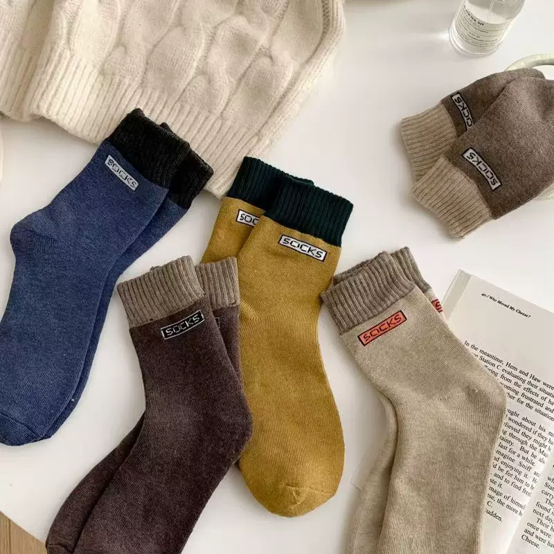 冬季款SOCKS字母毛圈中筒袜日系防臭吸汗ins袜子厂家批发ins风
