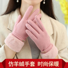 2024新款秋冬季保暖仿羊绒手套可触屏分指手套女士骑行户外手套