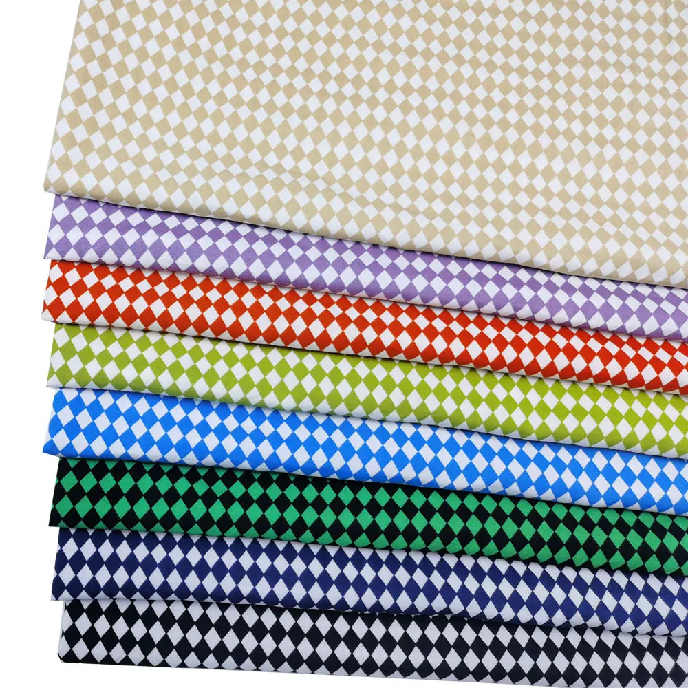 100D四面弹印花小菱形格子雪纺印花布春夏女装衬衣玩具工艺品面料