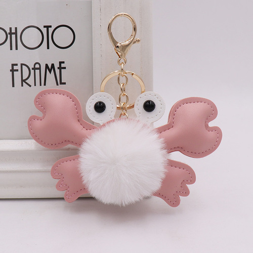 Cute fur ball crab keychain cartoon plush doll clothing bag pendant luggage small doll pendant