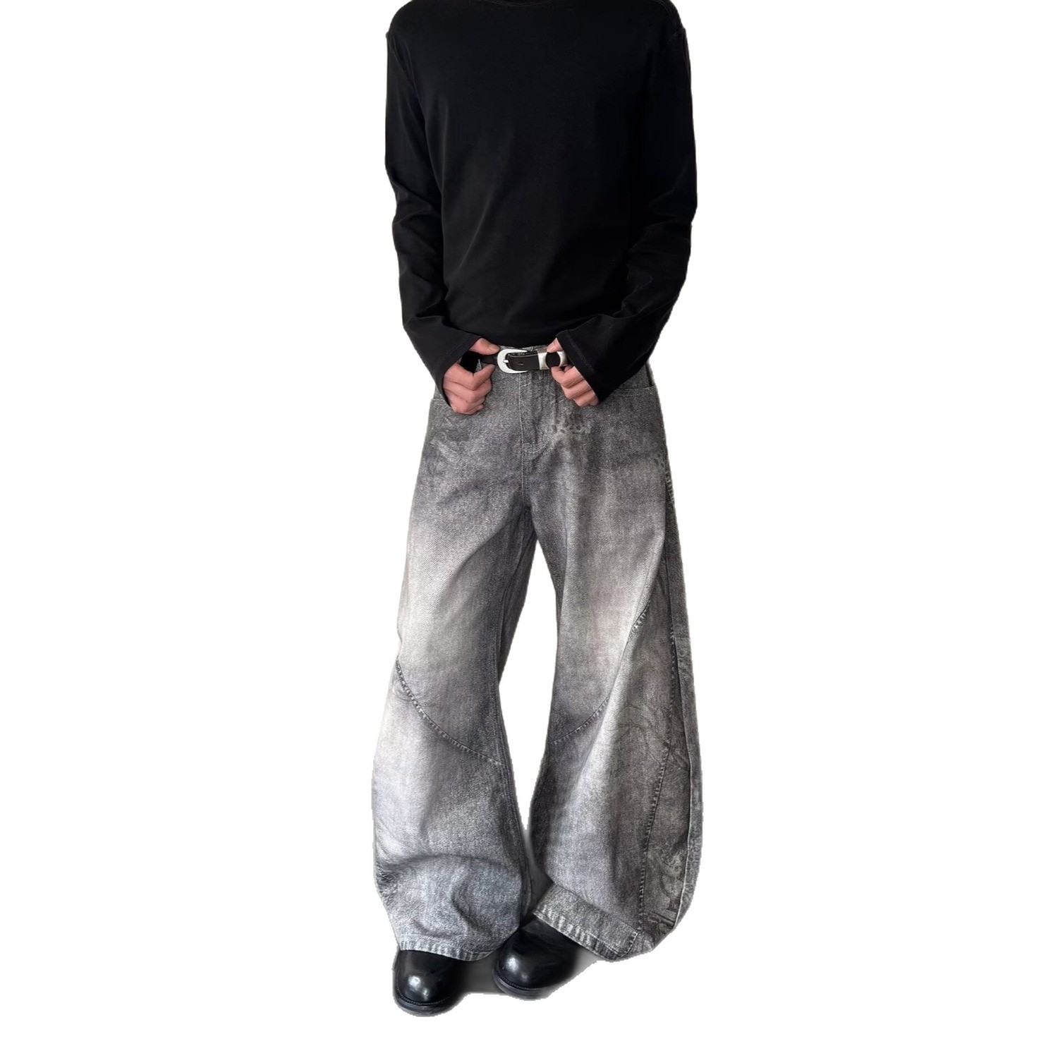Vintage American Style Smoky Grey Bootcut Jeans For Men & Women - Relaxed Fit Retro Denim Pants_mkmklike.com