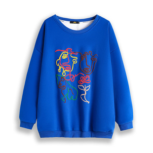130-320 Plus Size Women's Velvet Sweatshirt 2025 Autumn and Winter New Fat Sister Klein Blue Niche Design