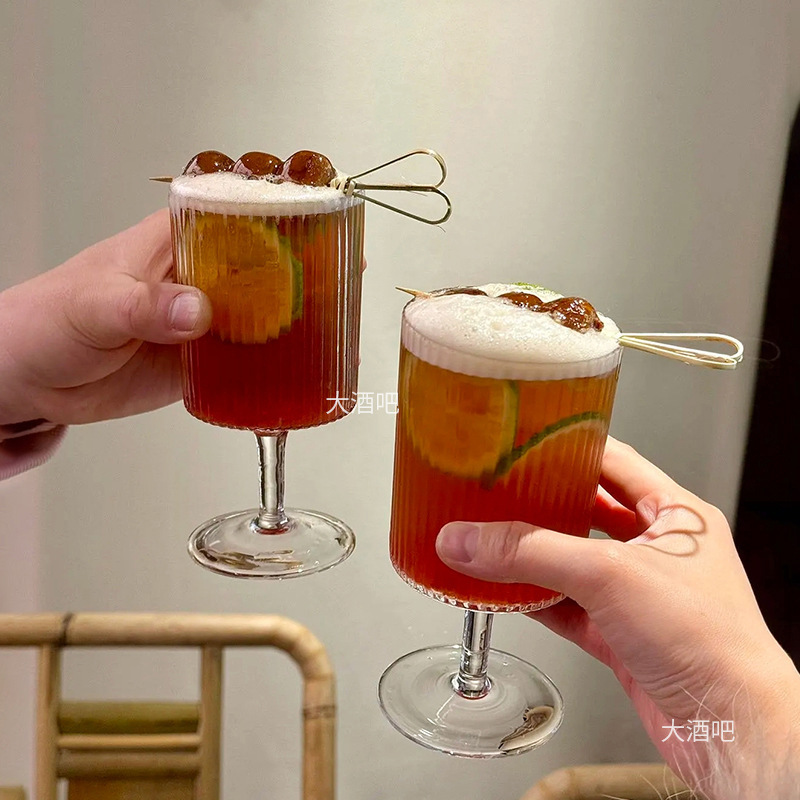 ニッチインレトロアイスアメリカンラテコーヒーカップ縦縞ゴブレットジュースカップ炭酸水カップカクテルカップ|undefined