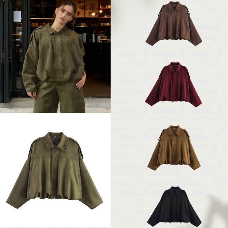 Za Export Aliexpress Hot Style 2025 Spring & Fall New Fashion Suede Texture Effect Bomber Jacket Jacket Za Export Aliexpress Hot Style 2025 Spring & Fall New Fashion Suede Texture Effect Bomber Jacket Jacket