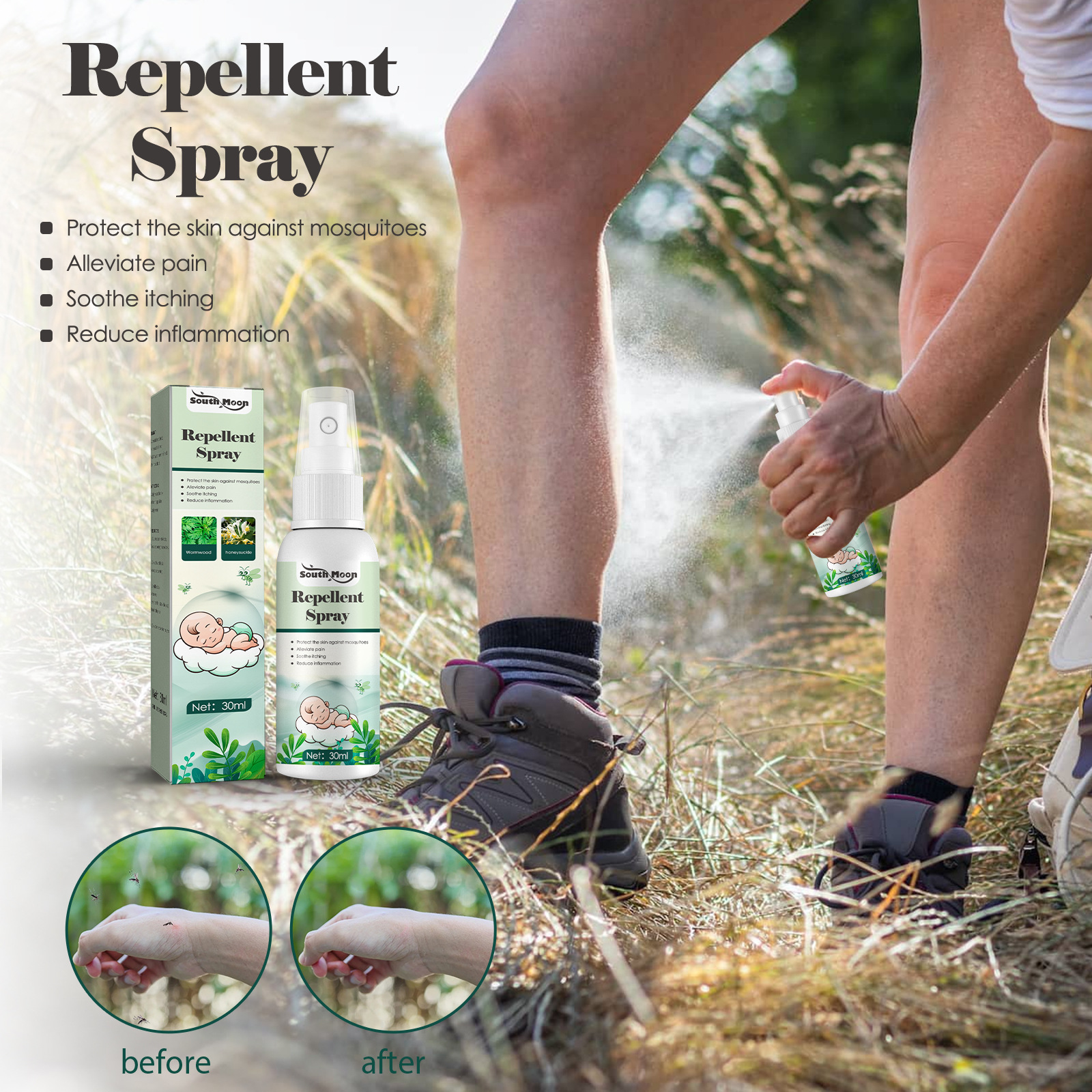 South Moon Pelyněk ve spreji Repelent proti komárům Repelent proti komárům Domácí Venkovní Proti kousnutí komárů Sprej proti svědění_voghion.com