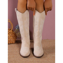 Y 31047 Embroidered Pointed Low Heel Knight Boots �����ͷ��