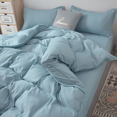 Solid color skin-friendly single quilt cover, Nordic simple style bed sheet four-piece set bedding student dormitory three-piece set