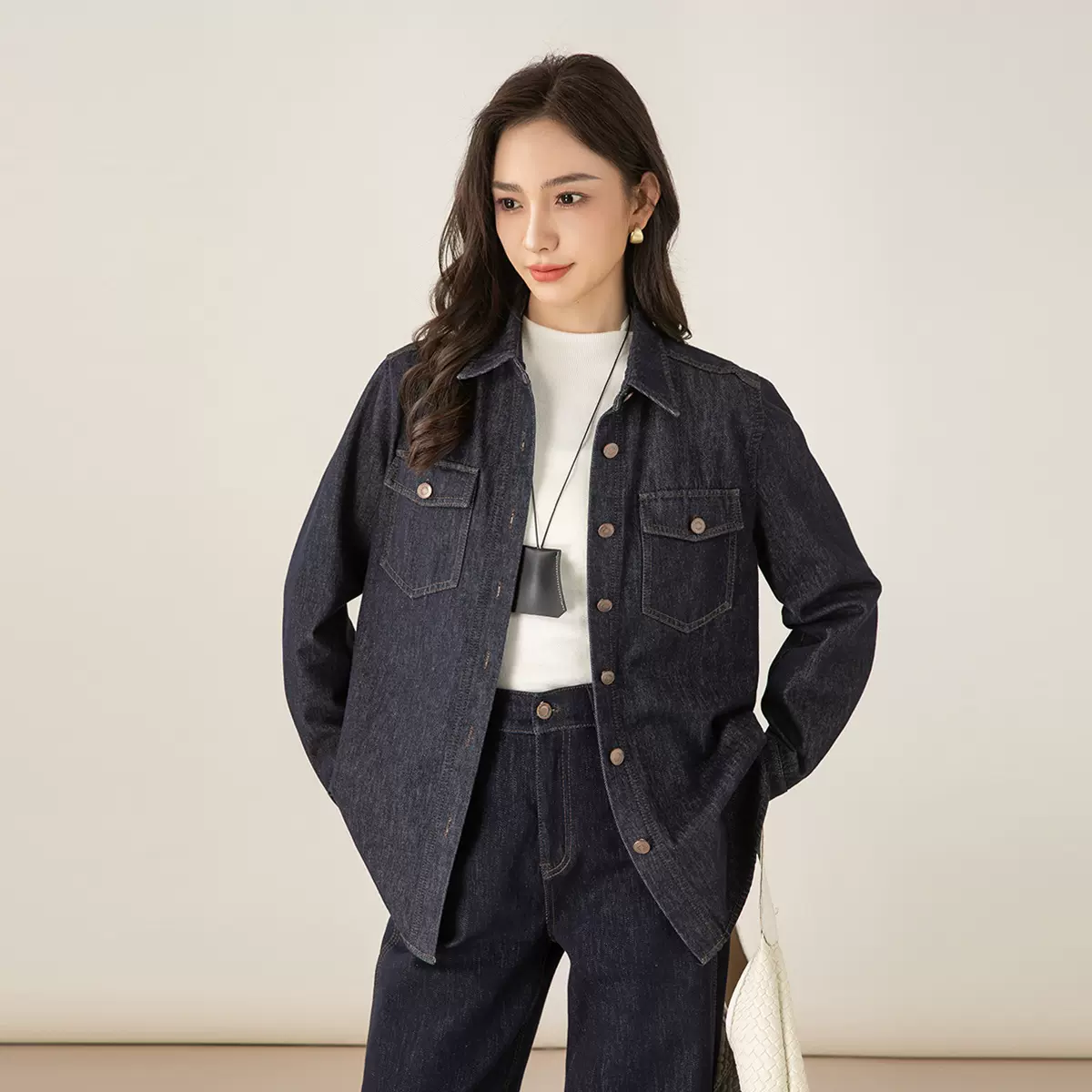 鑫阁 抓绒丹宁宽松牛仔衬衫女2025冬季盐系宽松百搭上衣休闲外套