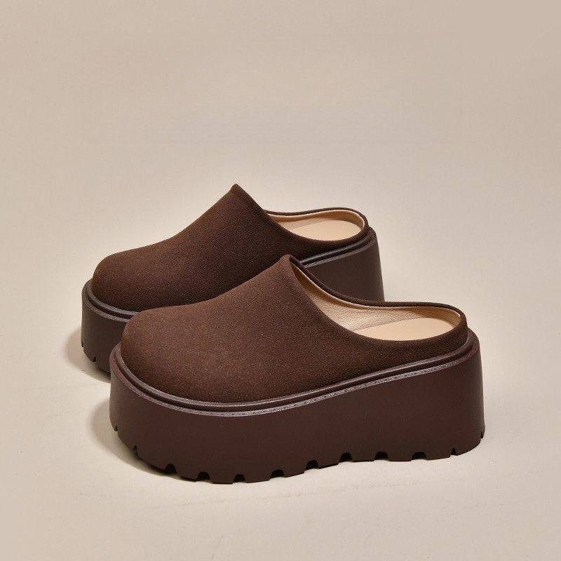 New Thick-Soled Closed-Toe Warm Half Slippers for Women, Winter Plush Warm Ankle Snow Boots, Height-Increasing Cotton Shoes, Trendy