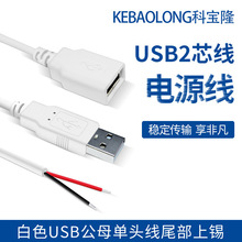 白色USB两芯公母单头线对上锡24号纯铜2A电流USB电源延长线东莞