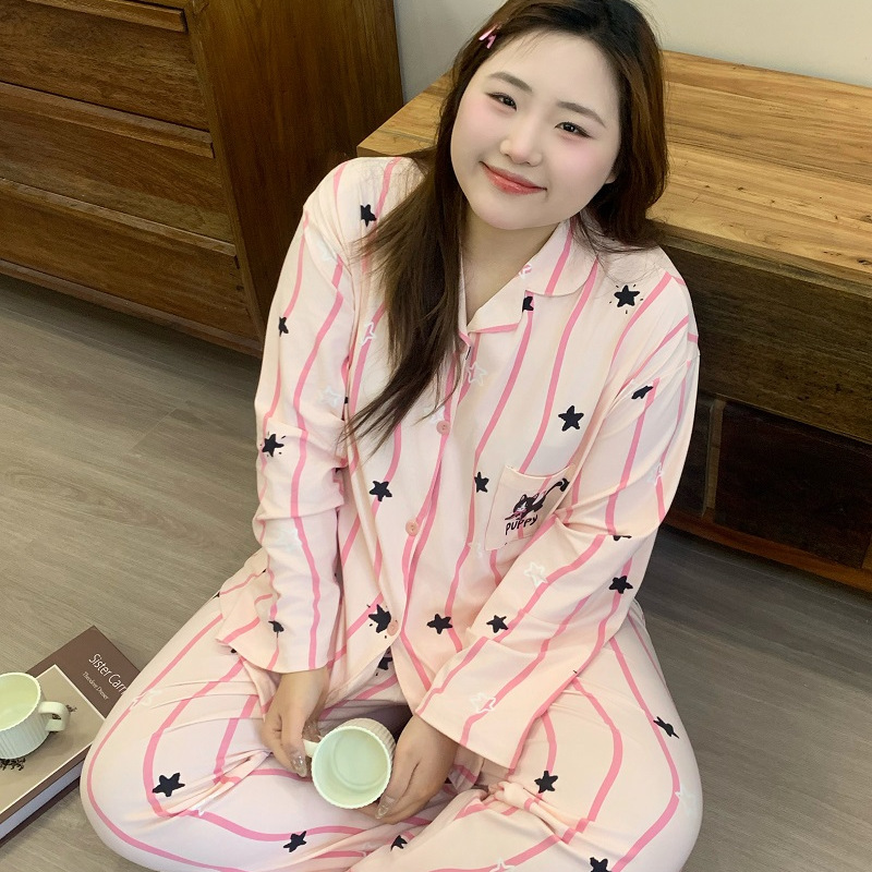Plus-Size Autumn New Women's Pajamas 170g Imitation Cotton Quality Long Pants Long-Sleeve Pajama Set for Women Suitable for Going Out Plus-Size Autumn New Women's Pajamas 170g Imitation Cotton Quality Long Pants Long-Sleeve Pajama Set for Women Suitable for Going Out