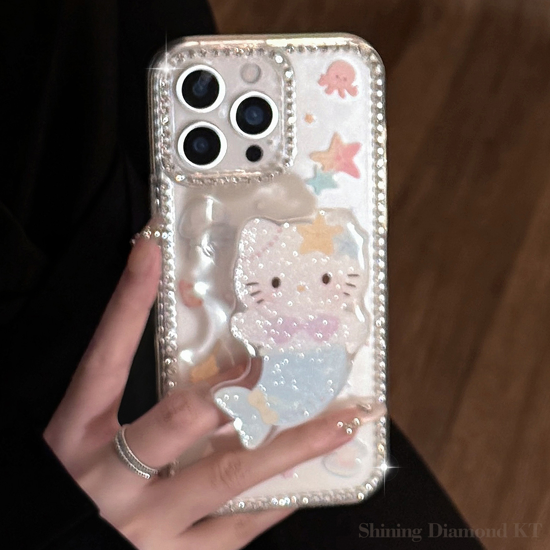Funda de verano con dibujos animados para iPhone 16, 17 Pro Max, con diseño de gato sirena, soporte para iPhone 13, con purpurina, para iPhone 11