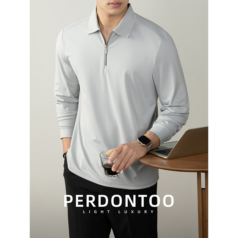 Lightweight Memory-Free Half-Zip Polo Long-Sleeved Breathable Quick-Drying Classy Business Lapel T-Shirt for Men in Spring and Autum Lightweight Memory-Free Half-Zip Polo Long-Sleeved Breathable Quick-Drying Classy Business Lapel T-Shirt for Men in Spring and Autum