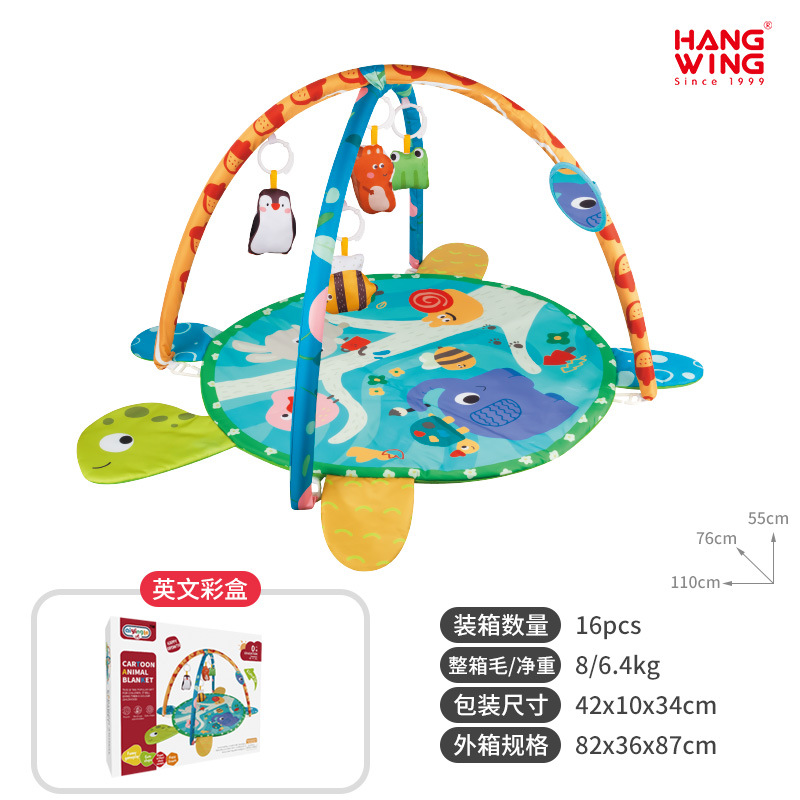Gimnasio de bebé con alfombra y arco de juegos – Tortuga oceánica, set de estimulación para 0-1 año.