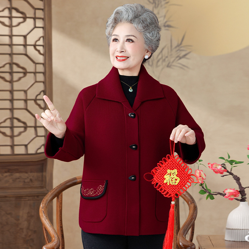 Middle-aged and elderly women's wedding banquet dress, plus-size woolen coat for ladies, mothers' autumn and winter casual thick coat with a turn-down collar Middle-aged and elderly women's wedding banquet dress, plus-size woolen coat for ladies, mothers' autumn and winter casual thick coat with a turn-down collar