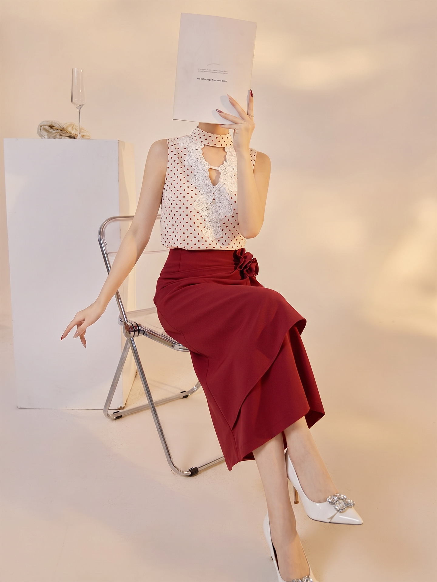 Set vest và chân váy ngắn họa tiết chấm bi phong cách Tân Trung Hoa mùa hè — Trang phục [Vest+Half Dress], nửa váy, Trang phục [Áo vest+quần short], quần đùi
