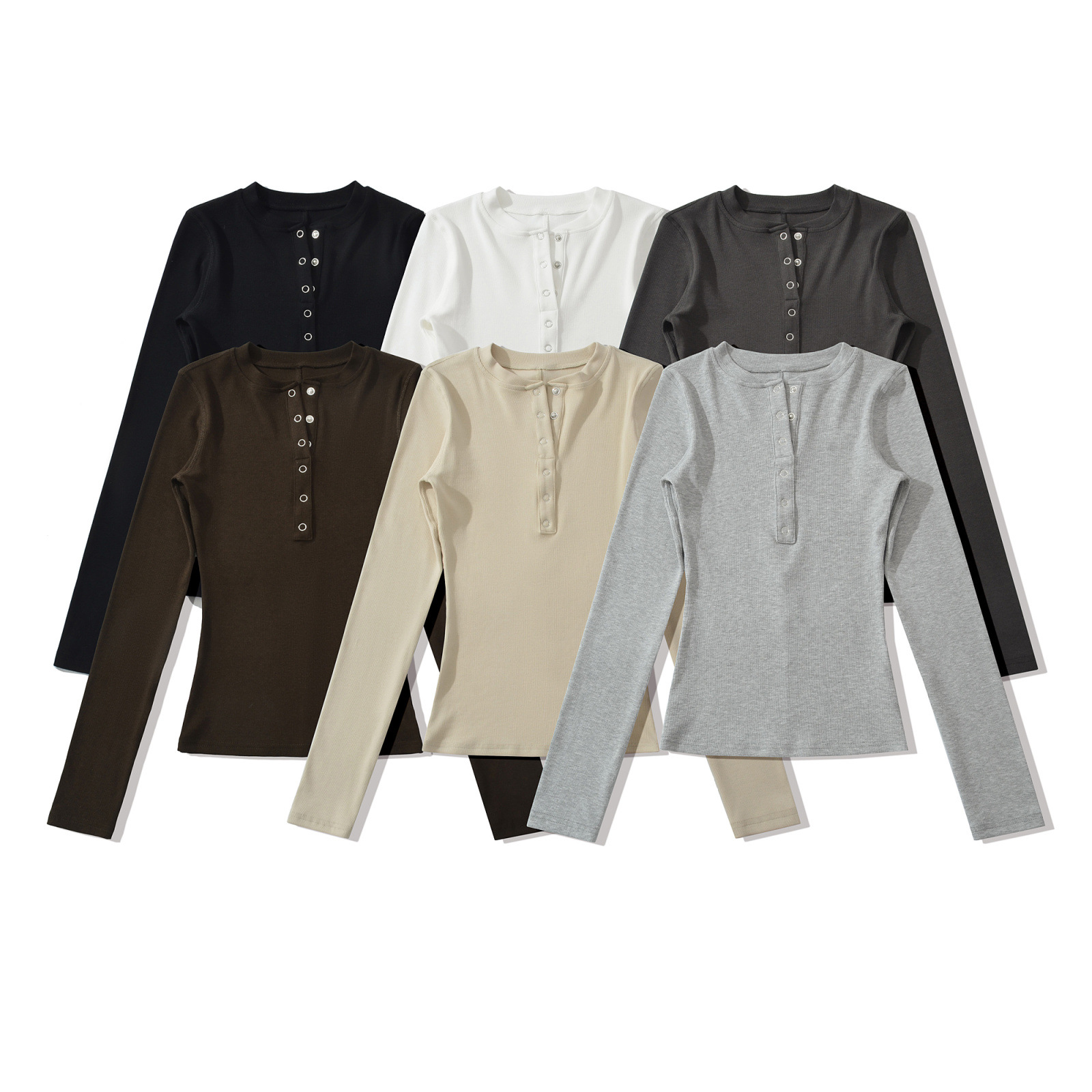 Henley Collar Button Long Sleeve T-Shirt 2025 New Style Slim Fit Base Layer Top for Women