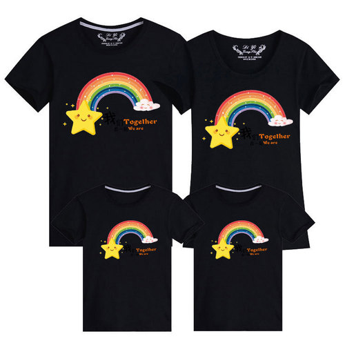 彩虹我们在一起亲子装短袖一家三口四口家庭装幼儿园活动班服t恤