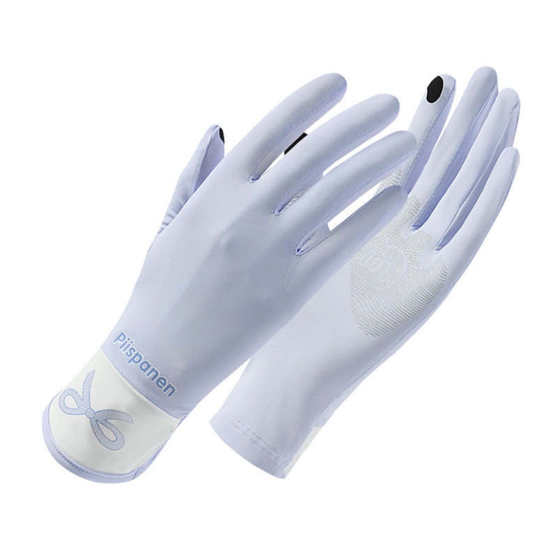 Verano de seda de hielo transpirable para mujer estilo fino al aire libre antideslizante conducción con todos los dedos anti-ultravioleta seda de hielo guantes de protección solar