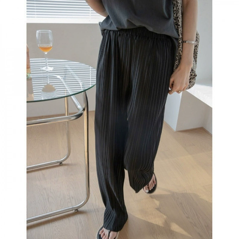 Мятно-зеленые плиссированные широкие брюки с высокой талией длиной до пола для женщин, ранняя осень, зеленые драпированные свободные повседневные прямые брюки из ледяного шелка, лето