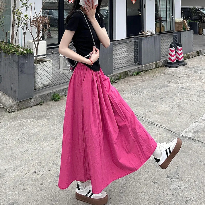 高級感亜麻綿質米白色半身スカート女性夏の新モデルの中で、ゆったりとした着痩せa字のロングスカート