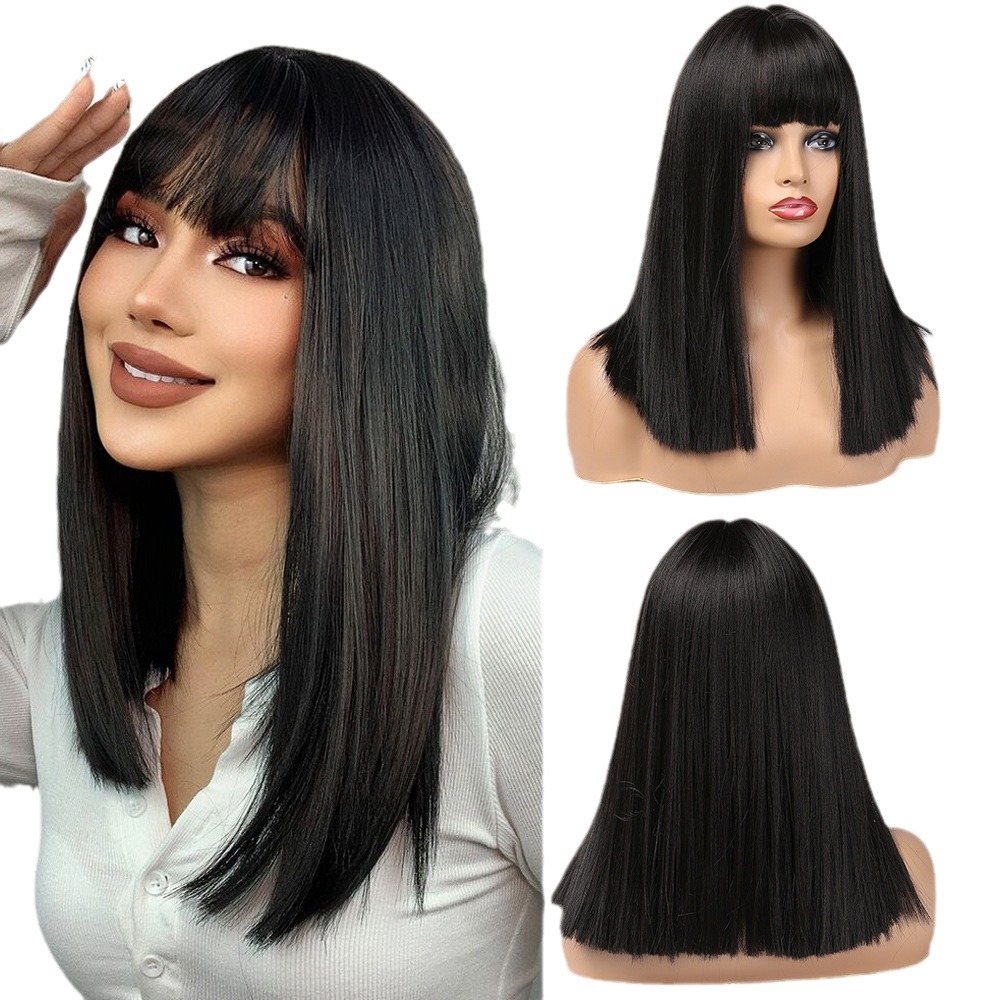 Cosplay Mae La Red Festival Venta caliente Hombro Mujer Aire flequillo Hombros Peluca larga y liso Cabello completo Tipo Wig