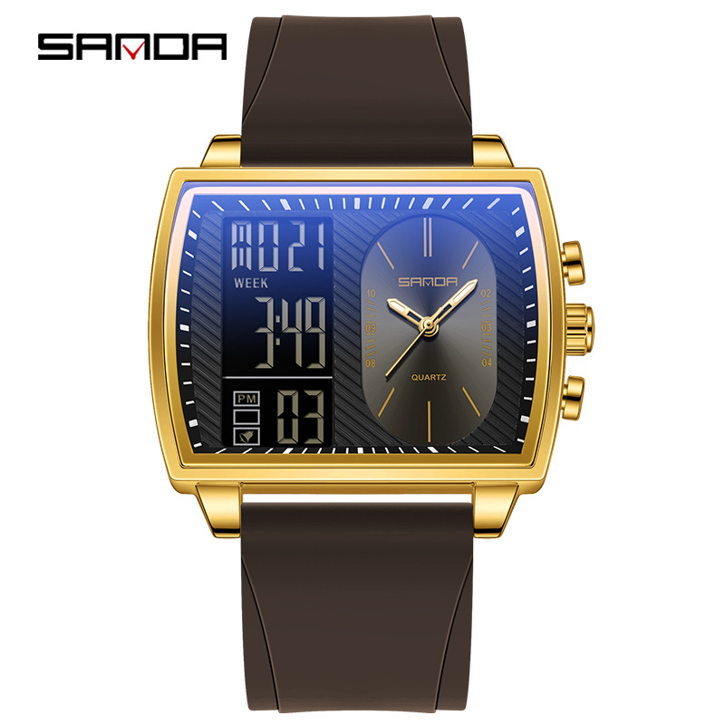 SANDA SANDA 6163 nuevo reloj electrónico de moda doble pantalla multifuncional reloj de hombre impermeable calendario de luz nocturna reloj de hombre