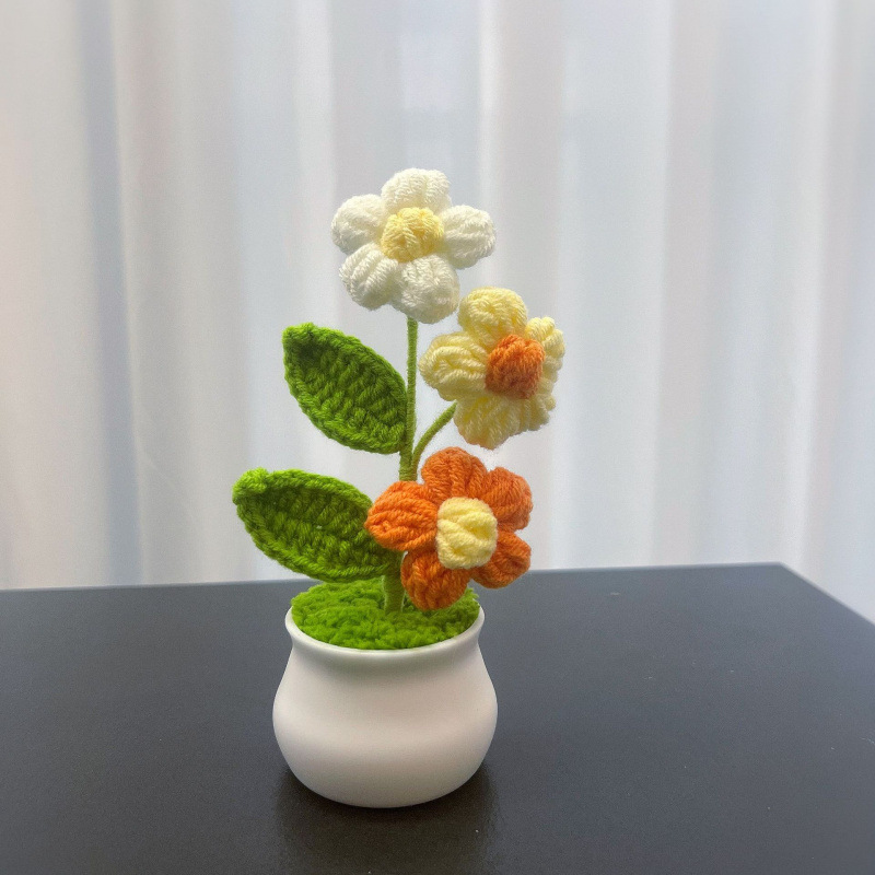 Lama tejida transfronteriza terminada, amor, planta en maceta, decoración de escritorio de estudio de flores artificiales, día de San Valentín, Navidad