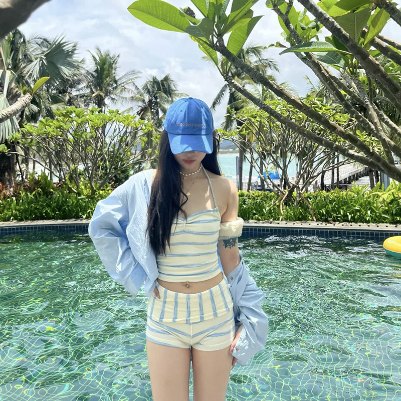 2025 New Striped Bikini Refreshing Conservative Fresh Sweet Girl Style Beach Seaside Vacation Bikini
