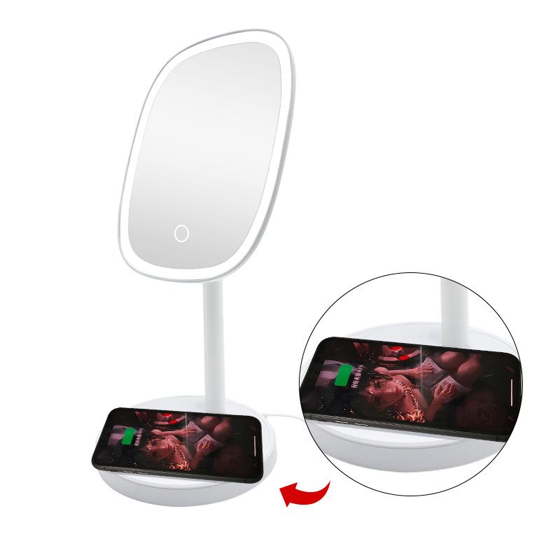 Oval inteligente led espejo de maquillaje con luz multifuncional inalámbrico espejo de llenado de escritorio de tres colores led espejo de luz de relleno