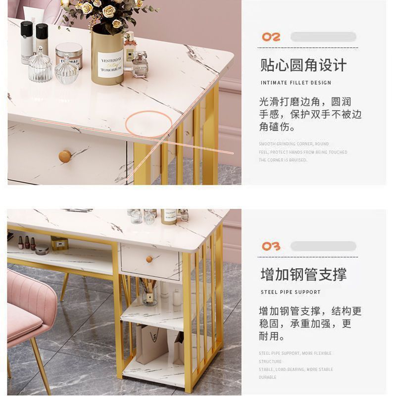 美甲台轻奢简约双人网红美甲桌子坐椅修甲桌长方形指甲台批发现货