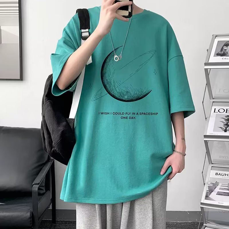 夏の新作半袖ルーズTシャツメンズトレンディカジュアル半袖トレンドTシャツボトリングシャツ五分袖トップ|undefined