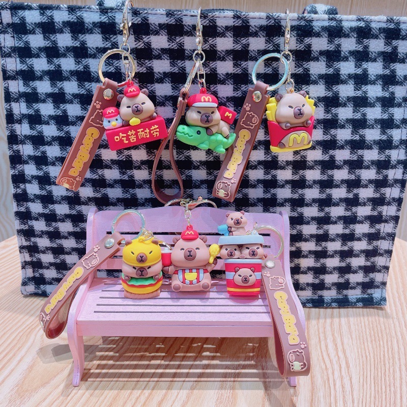 ハンバーガーカピバラクリエイティブ小さなギフトキーホルダー PVC ソフトラバーバッグカピバラキーホルダーペンダント人形|undefined